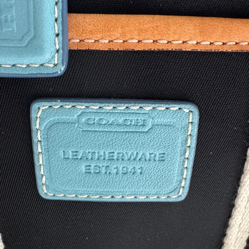 Coach Black Tote with Light Blue Accents and Cream Trim - Picture 2 of 16